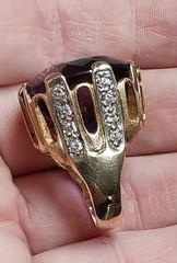 AMETHYST OVAL 14K SOLID GOLD & Diamonds Size 8 RING 26 Grams Huge