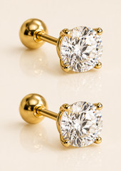 14K AU585 Gold Mini Zircon Screw Back Stud Earrings Vintage 5mm Pairs