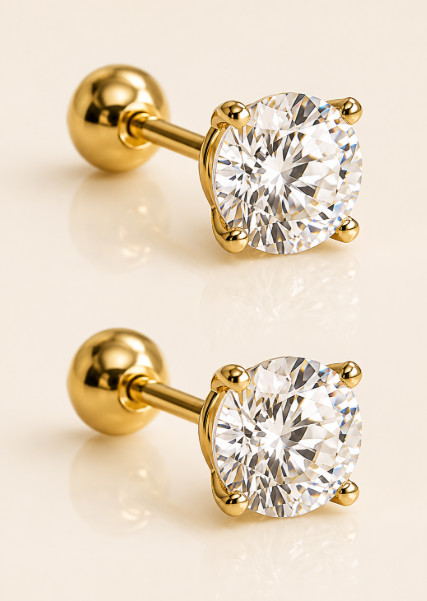 14K AU585 Gold Mini Zircon Screw Back Stud Earrings Vintage 3.5mm Pairs