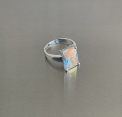 Vintage Mercury Mist Topaz Radiant Cut Solitaire Ring 925 Sterling Silver Size 8