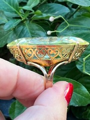 VINTAGE HUGE MASSIVE STATEMENT 10K GOLD MARQUISE LEMON GREEN QUARTZ CITRINE RING