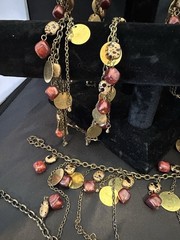 Red Orange Copper Gold Dangle Bib Necklace Bracelet Belt Vintage U Design Jewel