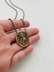 Vintage Victorian Style Cameo Lady Dainty Elegant Bronze Tone Necklace