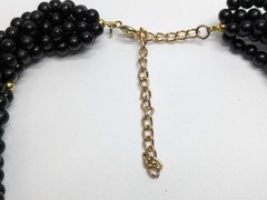 VTG Victorian Revival Twisted Black Bead Gold Tone Cameo Pendant Necklace 16-18″