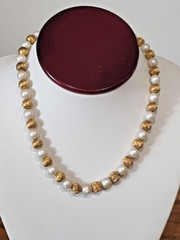2 Vintage c 1960s 12k Gold Filled Bead Ball Pearl Necklaces Trifari Brooch Lot