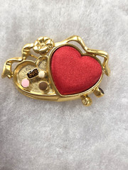 Vtg Danecraft gold tone enamel red silk heart Candy Box Pin