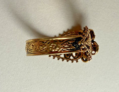 Vintage Blue Glass Turquoise Color Filigree Flower Adjustable Gold Tone Ring
