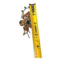 Vintage Sterling Silver Man Made Emerald Floral Brooch Gold Vermeil Intricate 3″