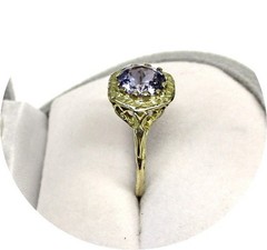 18k Ring – Bright Blue TANZANITE – Art Deco Yellow Gold Filigree Mtg…