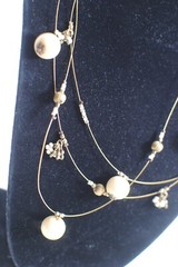 Vintage Floating Necklace 3 Strand Gold Tone Beaded Small Pearls Stones Charms