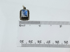 Vintage Sterling Silver Blue Moonstone Rectangular Cabochon Pendant Charm .75 In