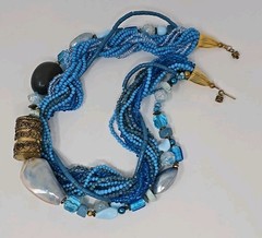 Vintage Lucille Gauthier Chunky Bib Necklace Multi Strand Blue Boho 1970s 1980s