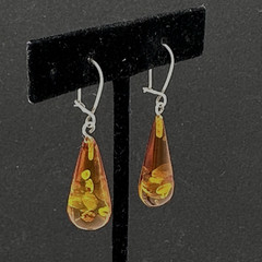 BALTIC AMBER teardrop earrings – sterling silver lever-back cognac dangle drop