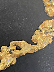Vintage Signed Karu Yellow & Brown RS Gold Tone Etched Link Necklace & Bracelet