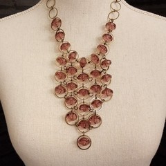 Vintage Lucite Bead Waterfall Boho Necklace Estate Purple Pink Beaded Jewelry