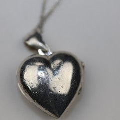 Puffy Heart Locket Pendant Necklace Sterling Silver