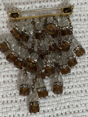 Unique Chandelier Dangle w Clear Rhinestones and Brown & Clear Crystals Brooch