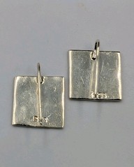 Vintage Sterling Silver 17 mm Hammered Square Attached Hook Dangle 925 Earrings