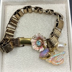 Vintage Faux Opal Heart, New Victorian Book Chain Bracelet & Czech Glass Bird