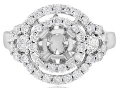 .99CT DIAMOND 14KT WHITE GOLD 3D DOUBLE HALO 4 PRONG SEMI MOUNT ENGAGEMENT RING