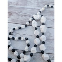 Vintage Necklace Statement Unusual Cream & Black Very Long Can Be Layered