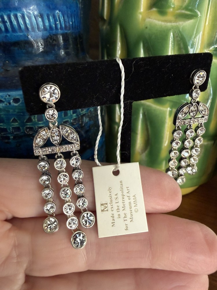 Vintage Metropolitan Museum of Art Sterling Silver Crystal Chandelier Earrings