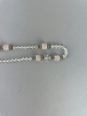 Vintage Necklace Rose Quartz, Silver beads + Crystal necklace strand 29 in, n8