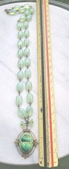 VINTAGE NEIGER EGYPTIAN SCARAB PENDANT OPALITE BEAD URANIUM FLOWER NECKLACE SET