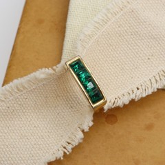 Vtg Trifari Green Channel Set Rhinestone Gold Tone Ring Size 7 Adjustable Signed