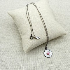 Vintage Guilloche Pendant Necklace Sterling Silver Octagonal Cottagecore Kawaii
