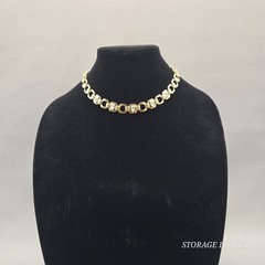 VTG Gold Tone Metal with 5 Rhinestones Link Necklace 17″ Long, Fold-Over Clasp
