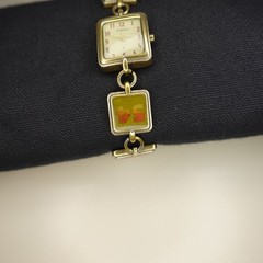 Vintage Fossil Charm Bracelet Watch with Pineapple and Ladybug Charms