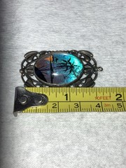 Antique Sterling Silver Morpho Butterfly Wing Pendant Palm Trees Tropical Scene
