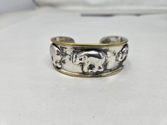 Taxco Sterling Silver Mexico Vintage 2 Tone Elephant Cuff Bracelet Good Luck 30G