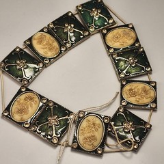 Vintage 1930s Guilloché Enamel Celluloid Cameo Panel Bracelet Art Deco Green