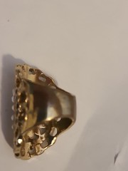 Vintage Blue And White Bead Crystal Mosaic Openwork Gold Plated Saddle Ring