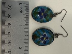 Old Rostov Finift (?) Silver & Hand Painted Domed Porcelain Dangle Earrings