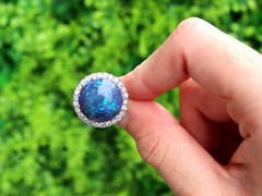 Antique 7.20Ct Black Opal and 0.78Ct Diamond, Platinum Dress Ring Circa 1930