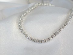 Vintage Sterling Silver 925 Cubic Zirconia Tennis Necklace Fits 18″