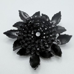 Albert Weiss Black Rhinestone and Enamel Flower Pin Brooch Signed Vintage