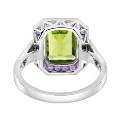 3Ct Art Deco Style Lab-Created Peridot & Amethyst Wedding 14K White Gold FN Ring