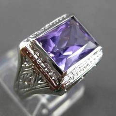 ANTIQUE LARGE 4.00CT AAA AMETHYST 14KT WHITE GOLD FILIGREE 3D SQUARE RING #24124