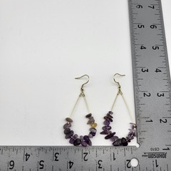 Sterling Silver Gold Plated Purple Amethyst bead teardrop dangle earrings