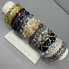 Glass Bead Bracelet Lot of 20 Multicolor Wearable Craft Stretch Faceted Funky