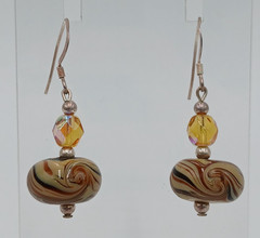 925 Lampwork Glass Bead Earrings 1.25in Sterling Silver 5gtw Brown Cream Swirl