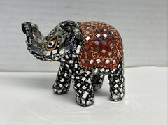 Vintage Elephant Mirror Crystal Glass Squares Statue 3.5 Inches Trinket