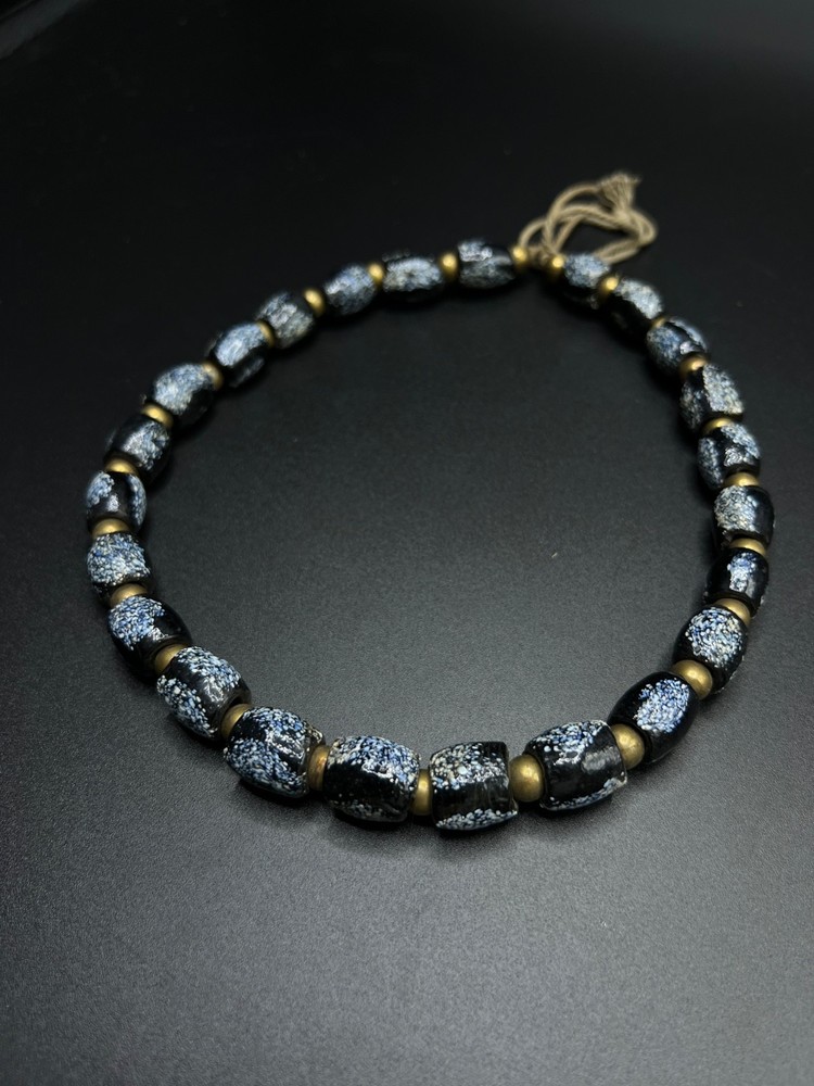 Vintage Black Glass Bead Necklace | Speckled Glass Necklace | Handmade Statement