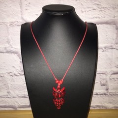 Vintage Red Lucite Owl Pendant Necklace Adjustable Boho Style Vintage Folk Art