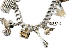 Vtg 925 JMS Sterling Silver Assorted 13 Charm Chain Bracelet 44.4 grms