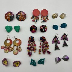 1980s-1990s Vintage Earrings Lot of 12 Pair Fashion Costume Jewelry Wood Beaded